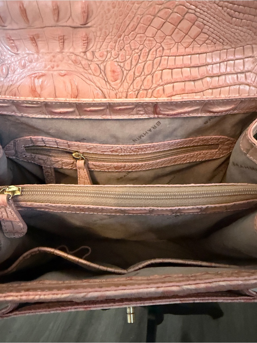 Brahmin Rose Pink Croc-Embossed Top-Handle Bag - Picture 10 of 12